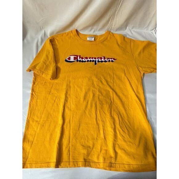 Vtg 80’s Champion Shawdow Spellout T-Shirt 2XLarge Yellow EUC Red White Blue - Picture 2 of 5